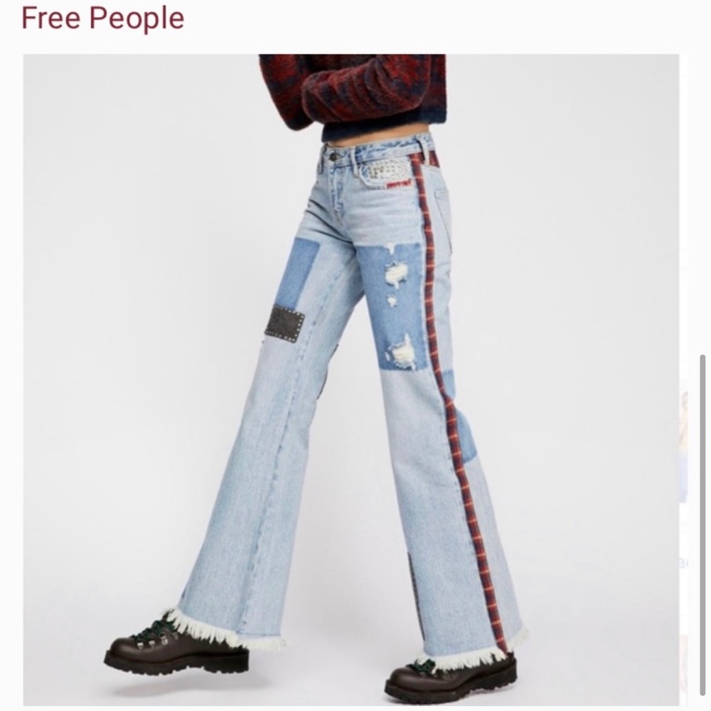 Free people flare plaid jeans NWT